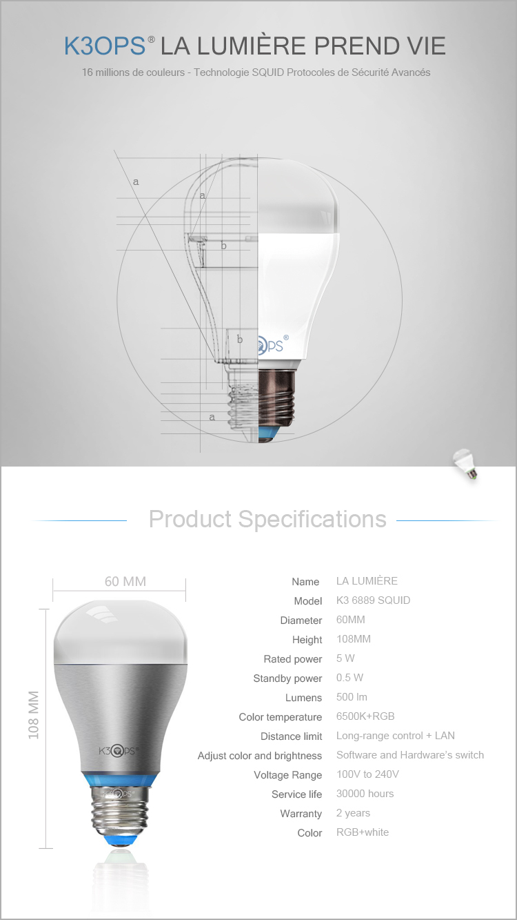 Tech Specs de l'ampoule K3OPS